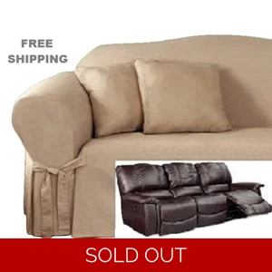 Reclining SOFA Slipcover Cotton Taupe Sure Fit Dual Recliner Couch